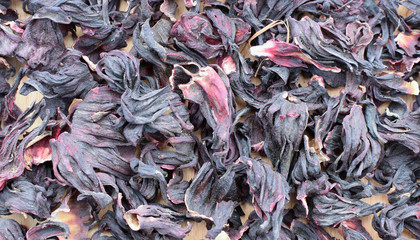 Dry Carcade tea leaves. Healthy drink.