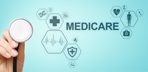 Medical concept on virtual screen. Healthcare. Online medical consultation and health check, EMR, EHR.