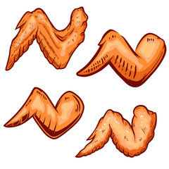 Set of illustrations of chicken wings isolated on white background. Design element for poster, card, flyer, emblem, sign. Vector illustration