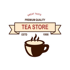 Tea shop emblem template. Design element for logo, label, sign, poster, flyer. Vector illustration