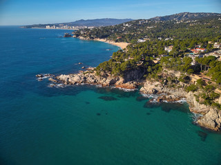 Naklejka na ściany i meble Aerial picture over the Costa Brava coastal, near the small town Palamos of Spain