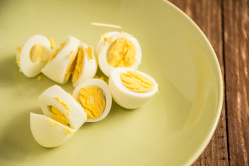 Fresh delicious fruit eggs for a good meal..Wood background.