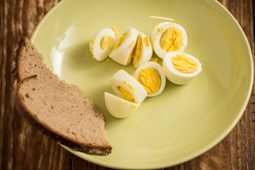 Fresh delicious fruit eggs for a good meal..Wood background.