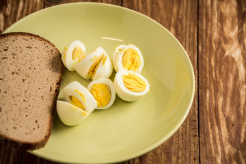 Fresh delicious fruit eggs for a good meal..Wood background.
