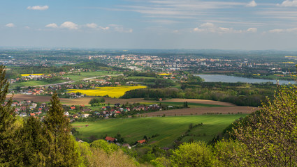 view from lookout tower on Kabatice hill near Frydek-Mistek city in Czech republic