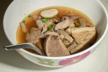 Close up of Braised beef and meat clear soup