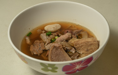 Close up of Braised beef and meat clear soup