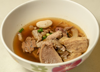 Close up of Braised beef and meat clear soup
