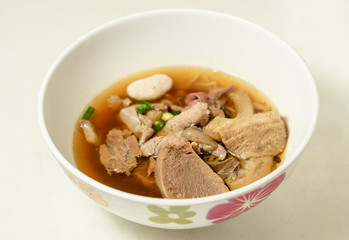 Close up of Braised beef and meat clear soup