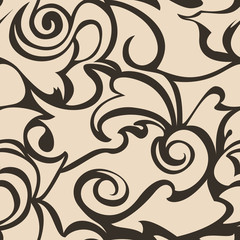 Brown seamless pattern of spirals and curls. Decorative ornament for background.