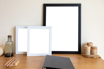 Office desk with white space photo frame
