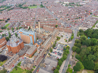 Aerial photo of the Leeds town of Harehills near the St. James's University Hospital in West...
