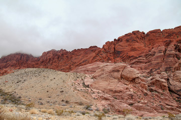 Fototapeta premium View of red rock canyon national park in Foggy day at nevada,USA.