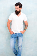 Casual style daily life. Simple and casual. Masculinity concept. Fashion and beauty. Hipster long...