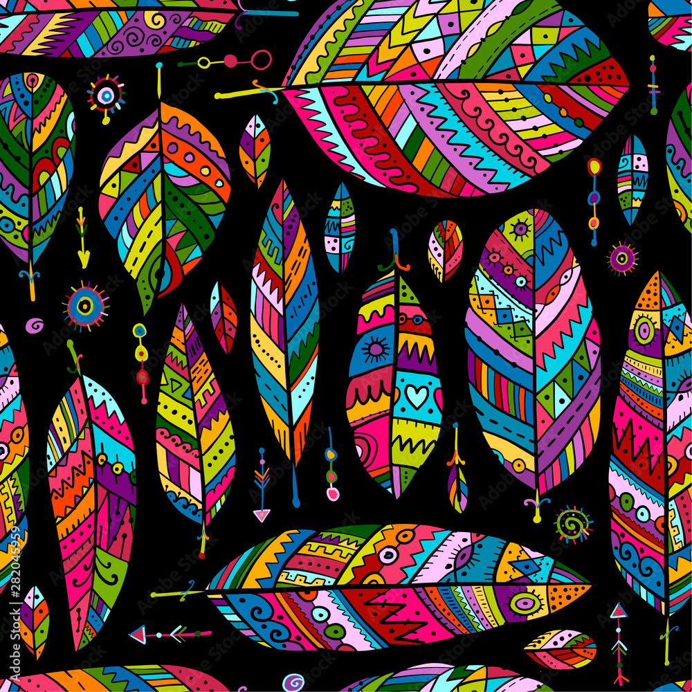 Poster Art feathers collection, seamless pattern for your design
