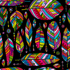 Fototapeta premium Art feathers collection, seamless pattern for your design
