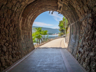 Beautiful view of popular resort town of Herceg Novi and fortress of Forte Mare