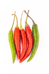 pods hot chili pepper green red vertical on an isolated white background