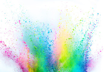 Colored powder explosion on white background.