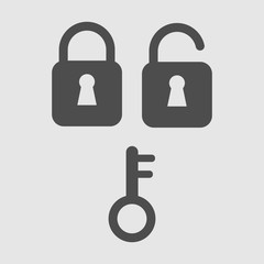 Lock and key flat icon design isolated on gray background -vector illustration.
