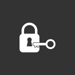 Lock and key flat icon design isolated on dark background -vector illustration