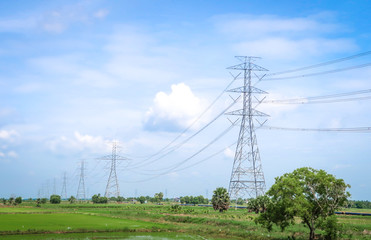 Electricity pylon in blue sky