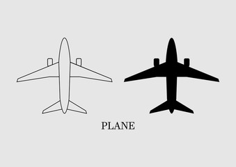 Airplane icon flat design on gray background. Vector illustration.