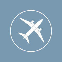 Airplane icon flat design on blue background. Vector illustration.
