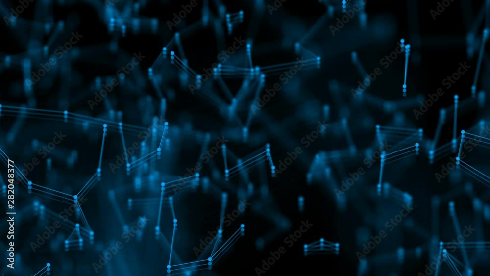 Poster abstract beautiful geometric background with moving lines, dots and triangles. digital data points n