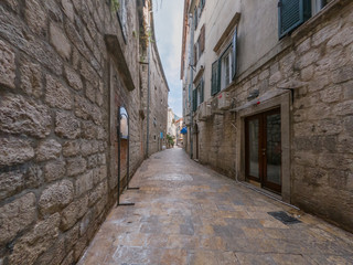 Beautiful narrow streets of old town Kotor, Montenegro.