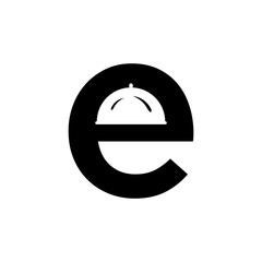 Display of food serving caps combined with the letter E vector logo.