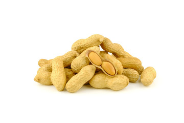 pile of peanut with shell on white background