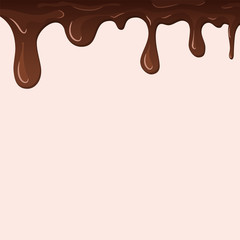 Dripping chocolate. Drips chocolate, isolated background. Melt fluid sweet dessert. Tasty splash liquid, realistic 3D design. Brown cream, delicious candy. Flowing trickle streams. Vector illustration