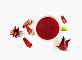 roselle drinking on mug on white background