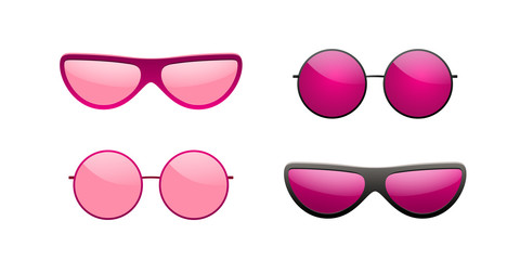 Sunglasses round icon. Pink sun glasses isolated white background. Fashion pink vintage graphic style. Female modern optical beach accessory. Eye summer protection Eyesight symbol Vector illustration