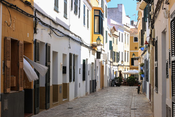 Fototapeta na wymiar beautiful street of Ciutadella town, Ciutadella, Menorca, Spain