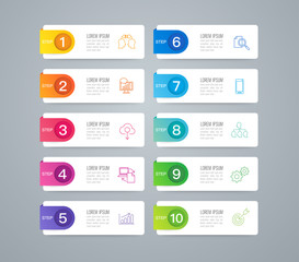 Infographics design paper art style and business icons with 10 options. Use in corporate report, marketing, annual report. Network management data screen with charts, diagrams.