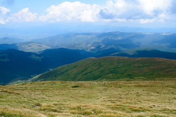 Fototapeta premium Panoramic view from Hoverla, Carpathian mountains, Ukraine. Horizontal outdoors shot