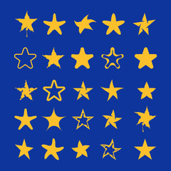 Yellow stars set.Illustration of a set of yellow stars on a blue background