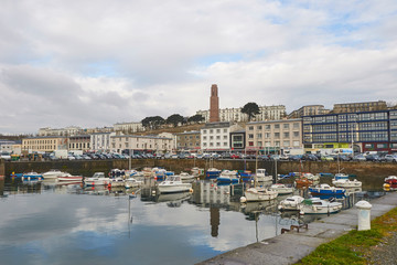 Obraz premium The small local Marina for Pleasure Craft in the French Town of Brest, the 2nd Largest French Naval Port in France.
