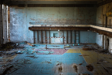 Fototapeta premium Abandoned sport room in Pripyat city, Chernobyl Exclusion Zone 2019