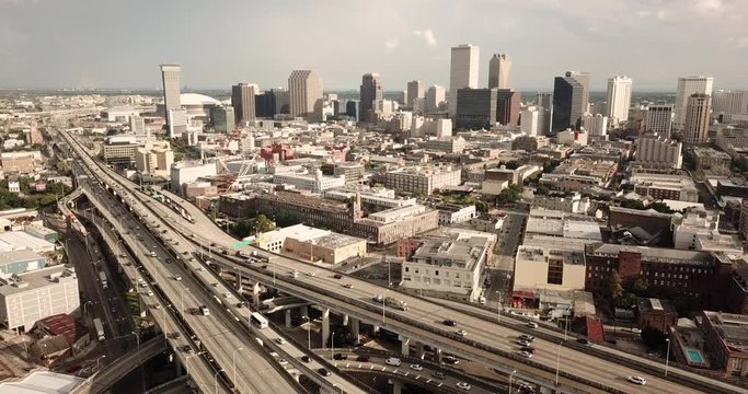 Commuters Travel Multiple Lane Highways around New Orleans Louisiana