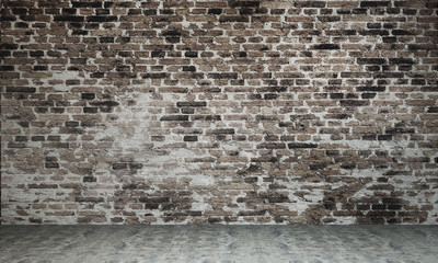 The empty living room interior design and brick wall texture background