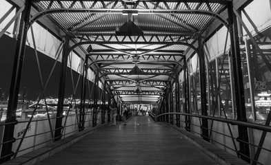 black and white shot of bridge in hamburg