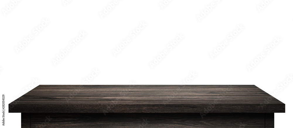 Aufkleber empty wood table with black wood planks isolated on pure white background. wooden desk and black she