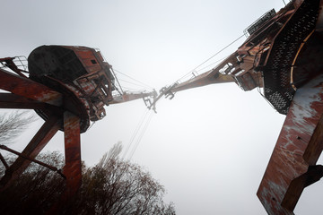 Rusty old industrial dock cranes at Chernobyl Dock, 2019