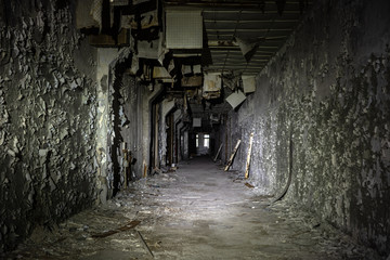 Abandoned corridor in Pripyat Chernobyl Exclusion Zone 2019