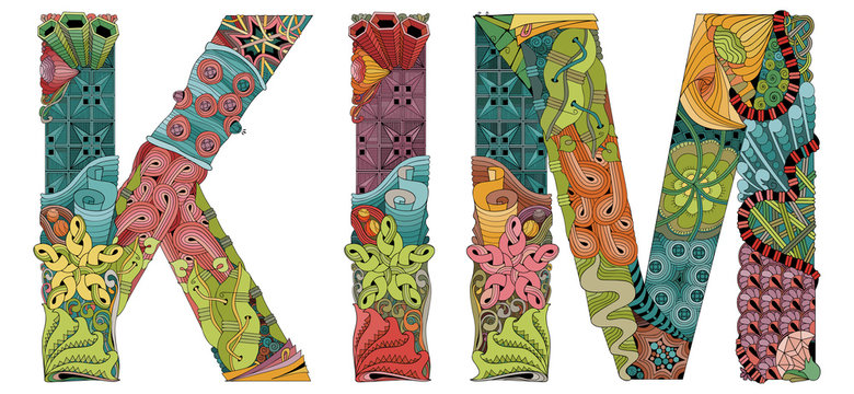 Female name Kim. Vector decorative zentangle object
