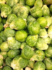 A pile of raw brussel sprouts