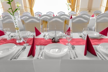 Plates and dishes on dining table